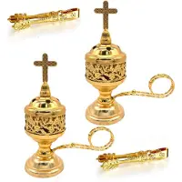 Semoic 2-delige set wierookbranders met tang, goudkleurige wierook (frankincense)