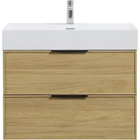 Guido Gusto Badkamermeubel Vesani 80cm licht walnoot inclusief wastafel robuust mat wit met kraangat