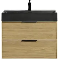 Guido Gusto Badkamermeubel Vesani 80cm licht walnoot inclusief wastafel robuust mat zwart met kraangat