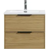 Guido Gusto Badkamermeubel Vesani 60cm licht walnoot inclusief wastafel glans wit met kraangat
