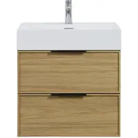 Guido Gusto Badkamermeubel Vesani 60cm licht walnoot inclusief wastafel robuust mat wit met kraangat