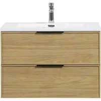 Guido Gusto Badkamermeubel Vesani 80cm licht walnoot inclusief wastafel mat wit met kraangat