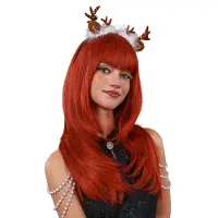 INF Kerst lange natuurlijke rechte haarpruik met pony DarkRed