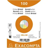 Exacompta 20x Pak 100 steekkaarten onder krimpfolie - Bristol gelijnd niet geperforeerd 105x148mm - Geassorteerd - 10854E