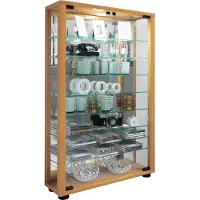 Hioshop LumoMini vitrinekast met spiegel 2 glazen deuren beuken decor.