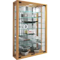 Hioshop VitrosaMini vitrinekast wandmontage met spiegel 2 glazen deuren beuken decor.
