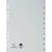 Exacompta 20x Tabbladen met bedrukte tabs in gerecycled PP - 10 tabs - 1 tot 10 - A4 - Grijs - 1710E