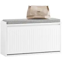 SoBuy Schoenenkast met Zitkussen en Klep – Wit – 80x45x26 cm – Moderne Schoenbank van MDF