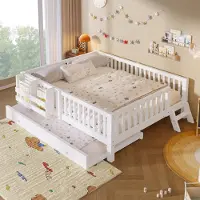 STILVORA Kinderbed 140x200 cm – Platformbed Met Uitschuifbed – Met Veiligheidshek – Voor Kinderkamer – Massief Hout En MDF – Wit – Zonder Matras
