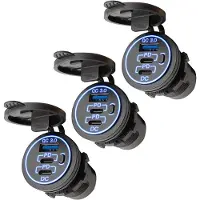 Proride 12V USB-C Wandcontactdoos Inbouw - USB-A en USB-C - 3 Poorten - Schakelaar - QC3.0 - Blauw - Voor 3 stuks