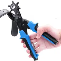 VHV - Gaatjestang - Revolvertang leer - Riemenpons - Gaatjestang voor riemen - Extra sterk - Verstelbaar - Ergonomisch handvat - Voor leer, textiel en horlogebandjes - Blauw