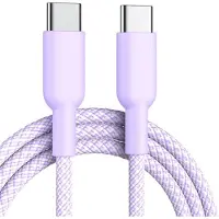 Wigento USB-C oplaadkabel, 60W snelladen, nylon kabel, 1 meter, paars, universeel