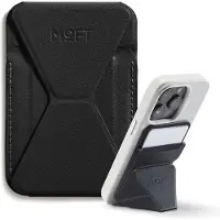 MOFT Snap-On Magnetische Kaarthouder - Wallet Compatibel met MagSafe - Pasjeshouder met Standaard - MOVAS Vegan Leer - Portemonnee 2 Pasjes - Zwart