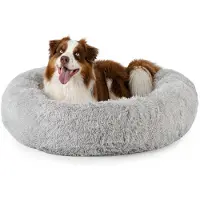 Lionto Donut hondenbed, zacht pluche & verhoogde rand 100 cm lichtgrijs