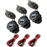 Proride 12V USB Wandcontactdoos Inbouw - 2 USB Poorten - Voltmeter - QC3.0 - Blauw - Kabel en Zekering - 3 stuks