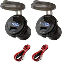 Proride 12V USB-C Wandcontactdoos Inbouw - 45W - USB-A en USB-C - Wattagemeter - QC3.0 - Blauw - Kabel en Zekering - 2 stuks