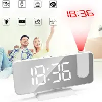 OKWISH Projectieklokken – LED Projectie Wekker Met Instelbare Helderheid, Temperatuurweergave En Schlaftimer – ABS – Wit