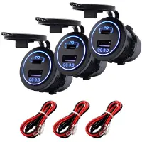 Proride 12V USB-C Wandcontactdoos Inbouw - USB-A en USB-C - 2 Poorten - QC3.0 - Blauw - Kabel en Zekering - 3 stuks