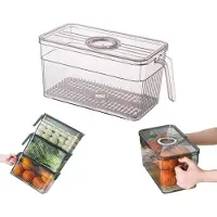 VHV - Koelkast organizer - Vershoudbakjes - Koelkast opbergdoos - Met handvat - Transparant - Stapelbaar - Voor groente en fruit - Keuken organizer - 13*13*28cm - Grijs