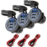 Proride 12V USB-C Wandcontactdoos Inbouw - USB-A en USB-C - 3 Poorten - QC3.0 - Blauw - Kabel en Zekering - 3 stuks
