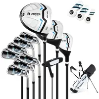 Costway Complete golfclubset voor heren, 11-delige set golfclubs rechtshandig met regenhoes, golfset met 1 driver en 3 fairway & 4 hybride & 6/7/8/9/P ijzer & putter