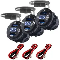 Proride 12V USB Wandcontactdoos Inbouw - 2 USB Poorten - Voltmeter - QC3.0 - Blauw - Kabel en Zekering - 3 stuks