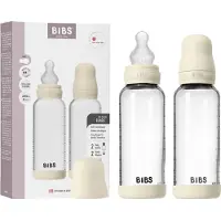 BIBS - Glass Baby Bottle Round Silicone Medium Flow - Ivory - 240 ml (2 pack)