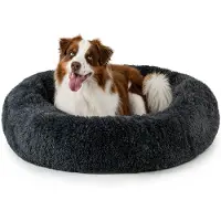 Lionto Donut hondenbed, zacht pluche & verhoogde rand 100 cm donkergrijs