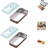VHV - Vershoudbakjes - Snackdoosjes - Lunchbox - RVS lunchbox - Set van 2 - Roestvrij staal - Lekvrij - Met 1 vakken- Voor school, werk en onderweg - Blauw