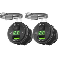 Proride 12V USB Wandcontactdoos Inbouw - 1 USB Poort - Schakelaar - Voltmeter - 5V/2.4A - Groen - Voor 2 stuks