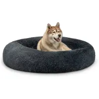Lionto Donut hondenbed, zacht pluche & verhoogde rand 120 cm donkergrijs
