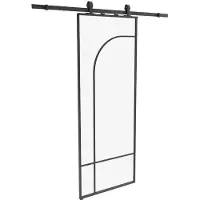 Vente-unique Schuifdeur met zichtbaar railsysteem in atelierraamstijl - aluminium en gehard glas - H204 x B83 cm - Zwart - CLOSIDA