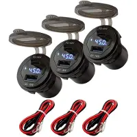 Proride 12V USB-C Wandcontactdoos Inbouw - 45W - USB-A en USB-C - Wattagemeter - QC3.0 - Blauw - Kabel en Zekering - 3 stuks