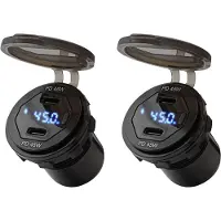 Proride 12V USB-C Wandcontactdoos Inbouw - 45W - 2 Poorten - Schakelaar - Wattagemeter - QC3.0 - Blauw - Voor 2 stuks