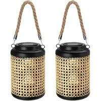 Pro Garden solar lamp - 2x - metaal/kunststof - H23 x 15 cm - met handvat - buitenlamp