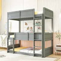 STILVORA Stapelbed 90x200 cm – Drie Slaapplaatsen – Om Te Bouwen Tot Eenpersoonsbed En Laag Stapelbed – Zonder Matras – Hout – Grijs