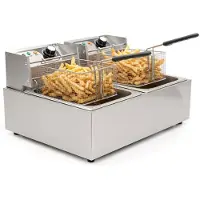 HCB - Professionele grote Horeca frituurpan - Dubbele friteuse - 2 x 6 liter - 2 x 230V - RVS / INOX frietketel - frietpannen - frietpan - 44x57x31.5 cm (DxBxH) - 5000W - 2579
