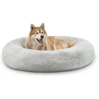 Lionto Donut hondenbed, zacht pluche & verhoogde rand 120 cm lichtgrijs