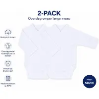 Petit villain Witte Overslag Rompers Baby – 2 Pack – Biologisch Katoen – Lange Mouw – 0 Tot 3 Maanden