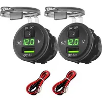 Proride 12V USB Wandcontactdoos Inbouw - 1 USB Poort - Voltmeter - 5V/2.4A - Groen - Kabel en Zekering - 2 stuks