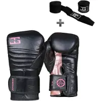 Joya Bokshandschoenen Falcon Zwart Roze - 14 oz – Echt Leren Kickbokshandschoenen – Dubbele Klittenbandsluiting – Heren/Dames – Training