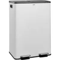 Casabel 60L Recyclingbak, 2 x 30L Roestvrij Staal, Wit, Dubbele Vakken, Pedaal, Uitneembare Bakken, Geluidsarme Deksel