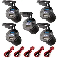 Proride 12V USB Wandcontactdoos Inbouw - 2 USB Poorten - Voltmeter - 5V/2.4A - Blauw - Kabel en Zekering - 5 stuks