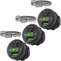 Proride 12V USB Wandcontactdoos Inbouw - 1 USB Poort - Schakelaar - Voltmeter - 5V/2.4A - Groen - Voor 3 stuks