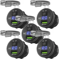 Proride 12V USB Wandcontactdoos Inbouw - 1 USB Poort - Schakelaar - Voltmeter - 5V/2.4A - Blauw - Voor 5 stuks