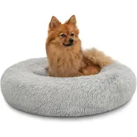 Lionto Donut hondenbed, zacht pluche & verhoogde rand 60 cm lichtgrijs