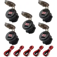 Proride 12V USB Wandcontactdoos Inbouw - 2 USB Poorten - Voltmeter - 5V/2.4A - Rood - Kabel en Zekering - 5 stuks