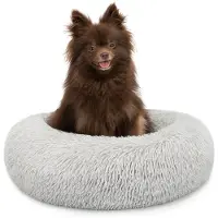 Lionto Donut hondenbed, zacht pluche & verhoogde rand 40 cm lichtgrijs