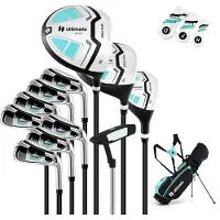 Costway Complete dames golfclubset, 11-delige golfclubset rechtshandig met regenhoes, golfset met 1 driver en 3 fairway & 4 hybride & 6/7/8/9/P ijzer & putter