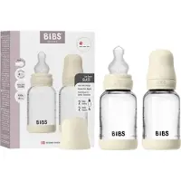 BIBS - Glass Baby Bottle Round Silicone 2 Pack - Ivory - 120 ml